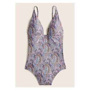 J.Crew x Liberty of London Plunge V Neck Swimsuit Tropical Prince Paisley Sz.12